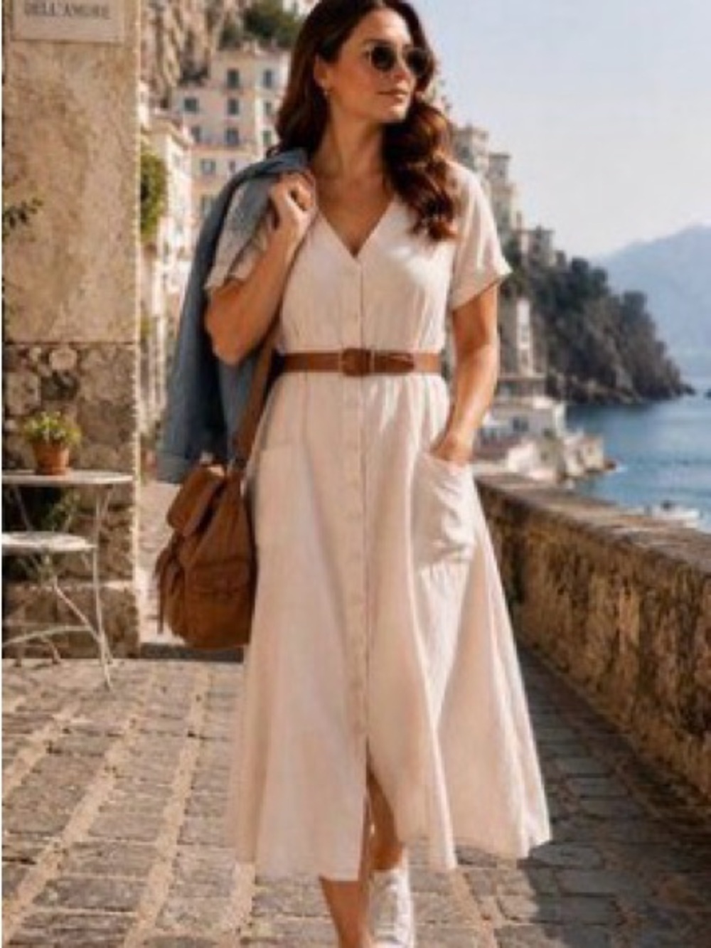 Rachel & Zoe Button-Front Cream Women's Dress with Pockets